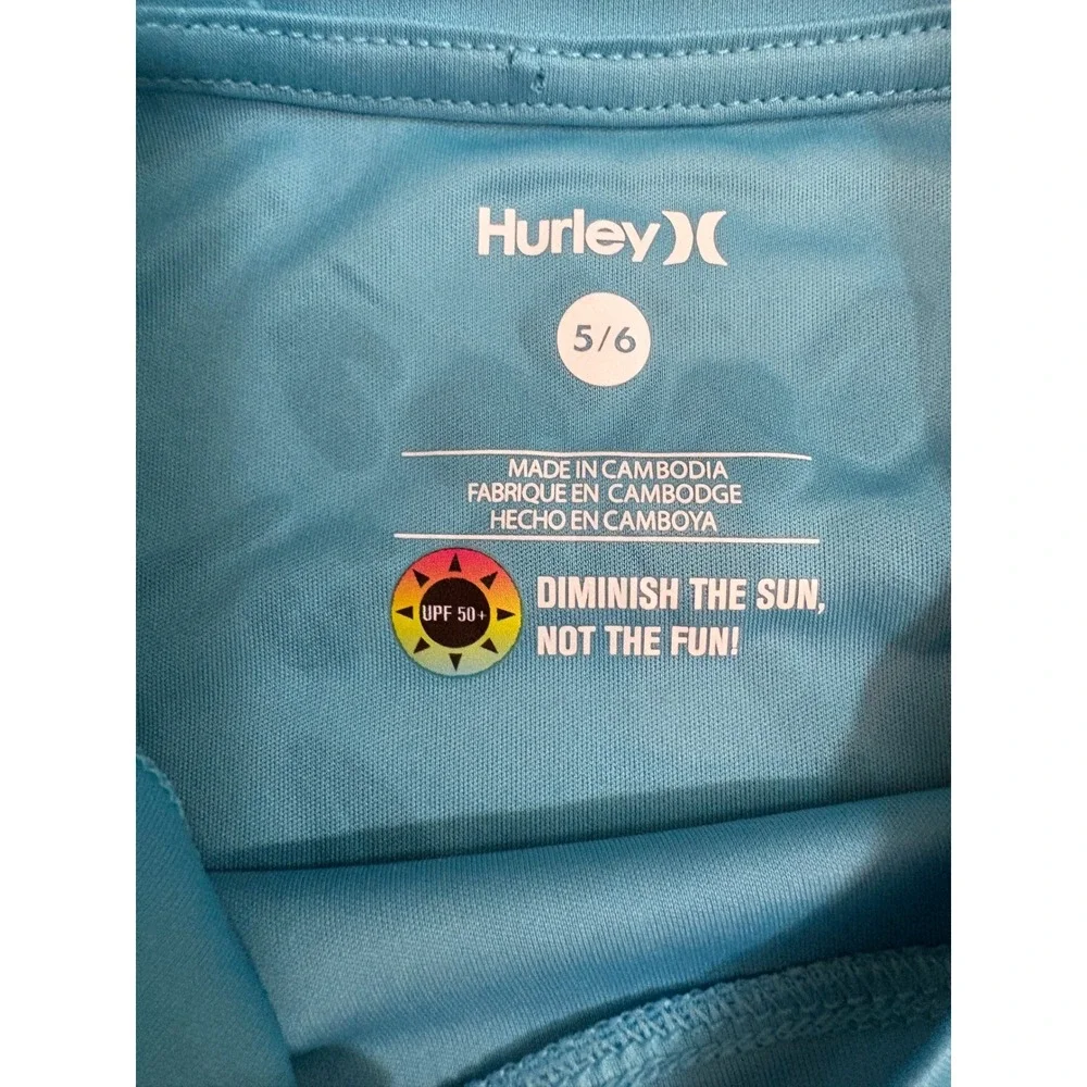 New Hurley Kids Blue Long Sleeve Rash Guard UPF 50+ Protection Swim Shirt 5/6